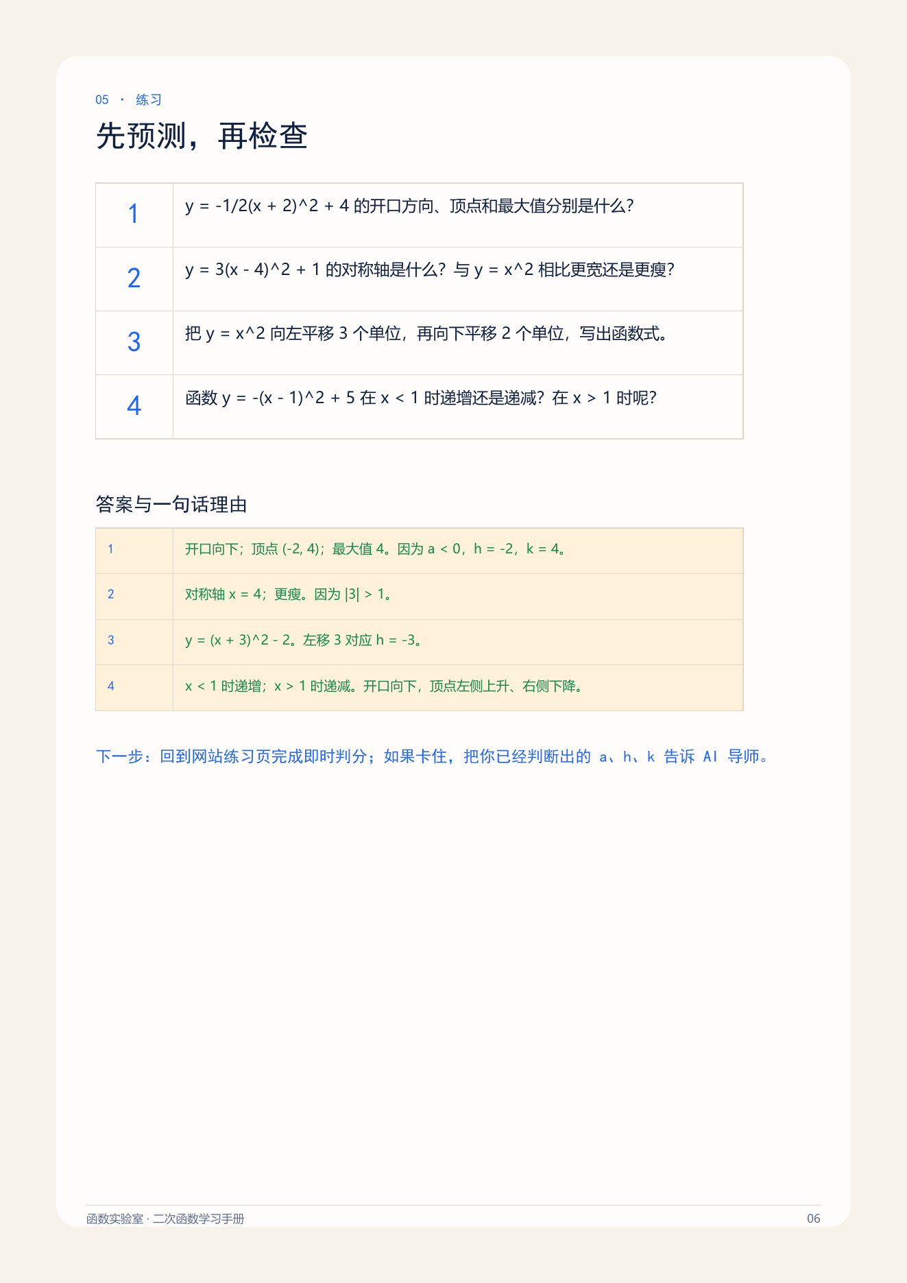 二次函数学习手册第 6 页预览